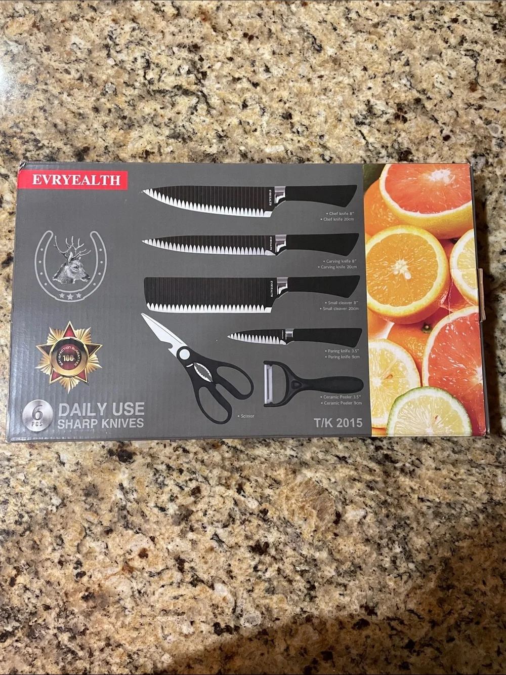 Black 6-Piece Kitchen Knife Set including Peeler & Scissors